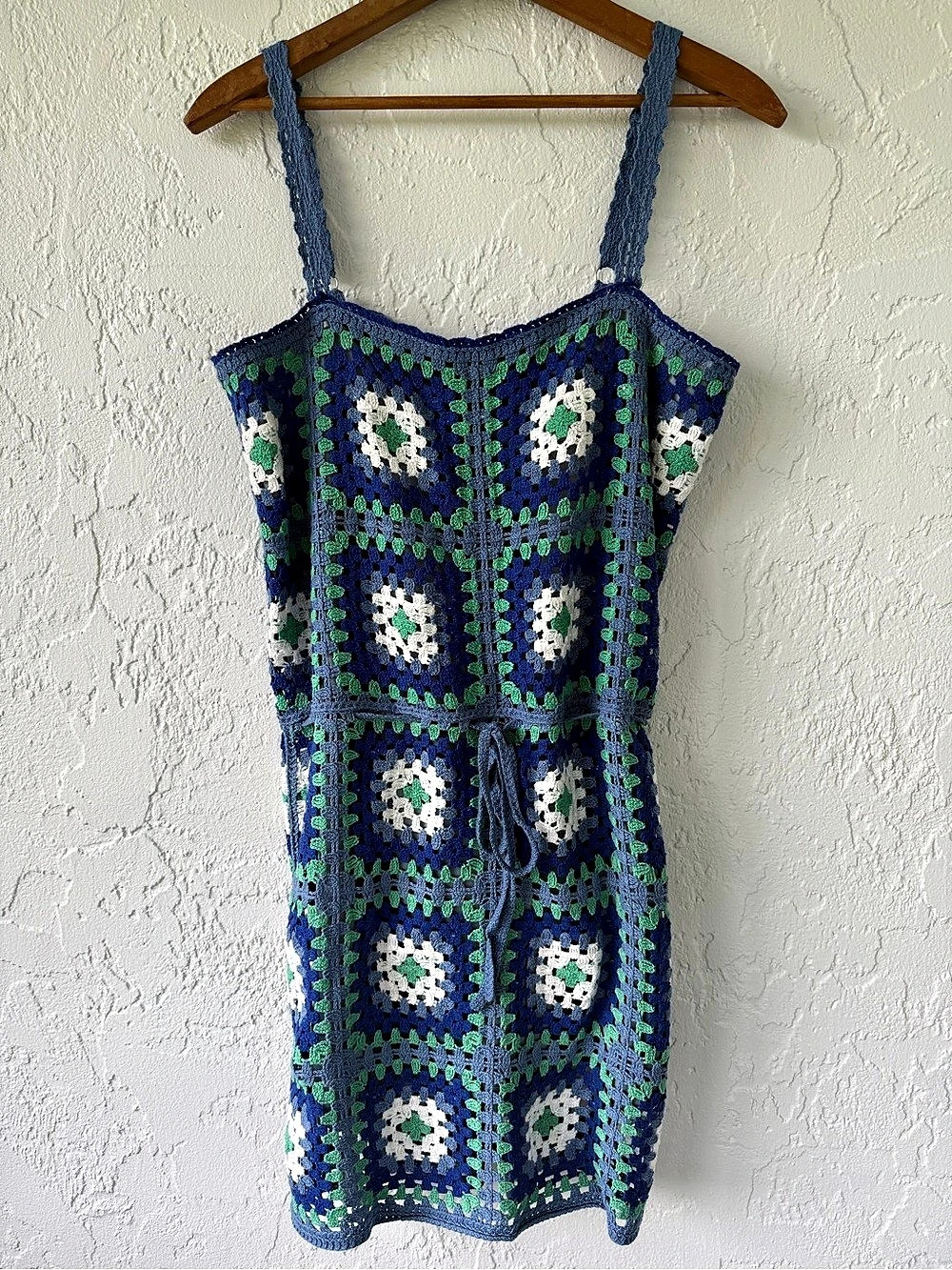 Vici Crochet Mini Dress in Blue & Green Like New sz M